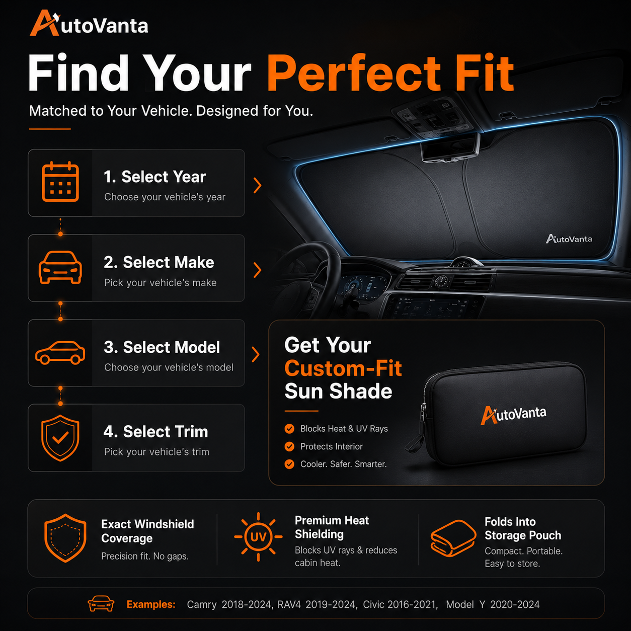 Custom-Fit Windshield Sun Shade for Toyota Camry 2018–2024