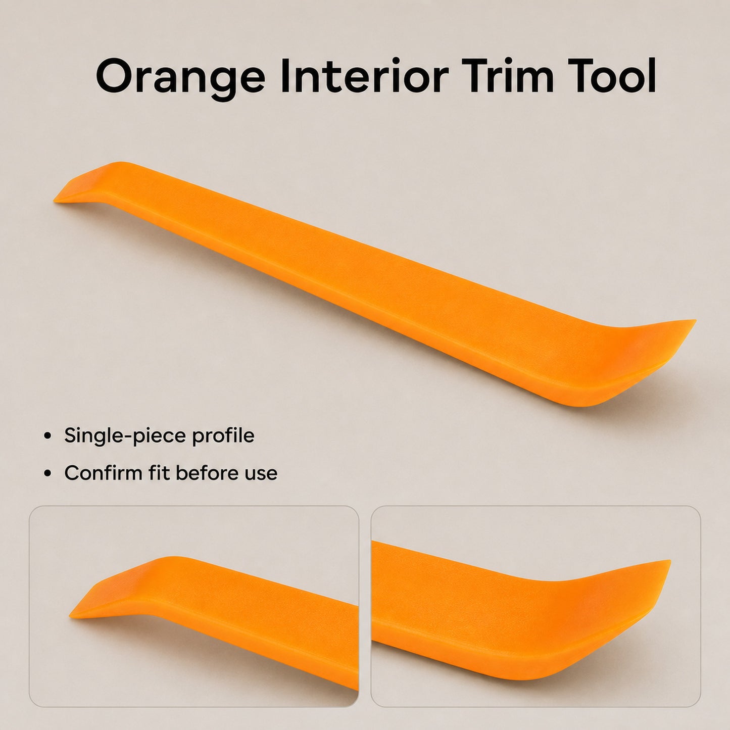 Orange single-piece trim removal tool with visible end profiles
