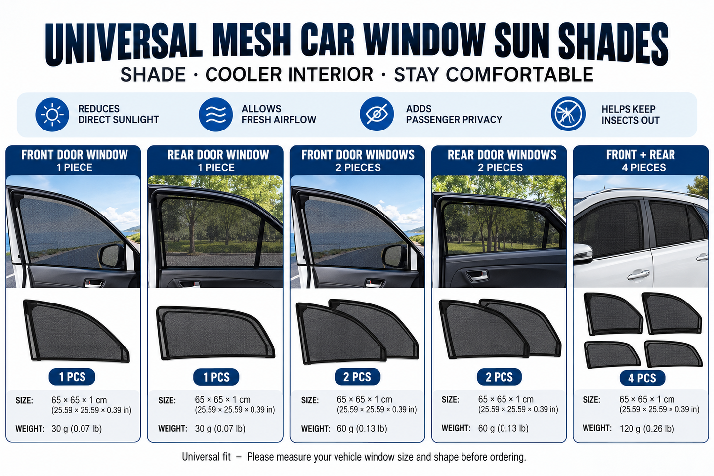 Universal Mesh Car Window Sun Shades – Front & Rear Side Window Screens