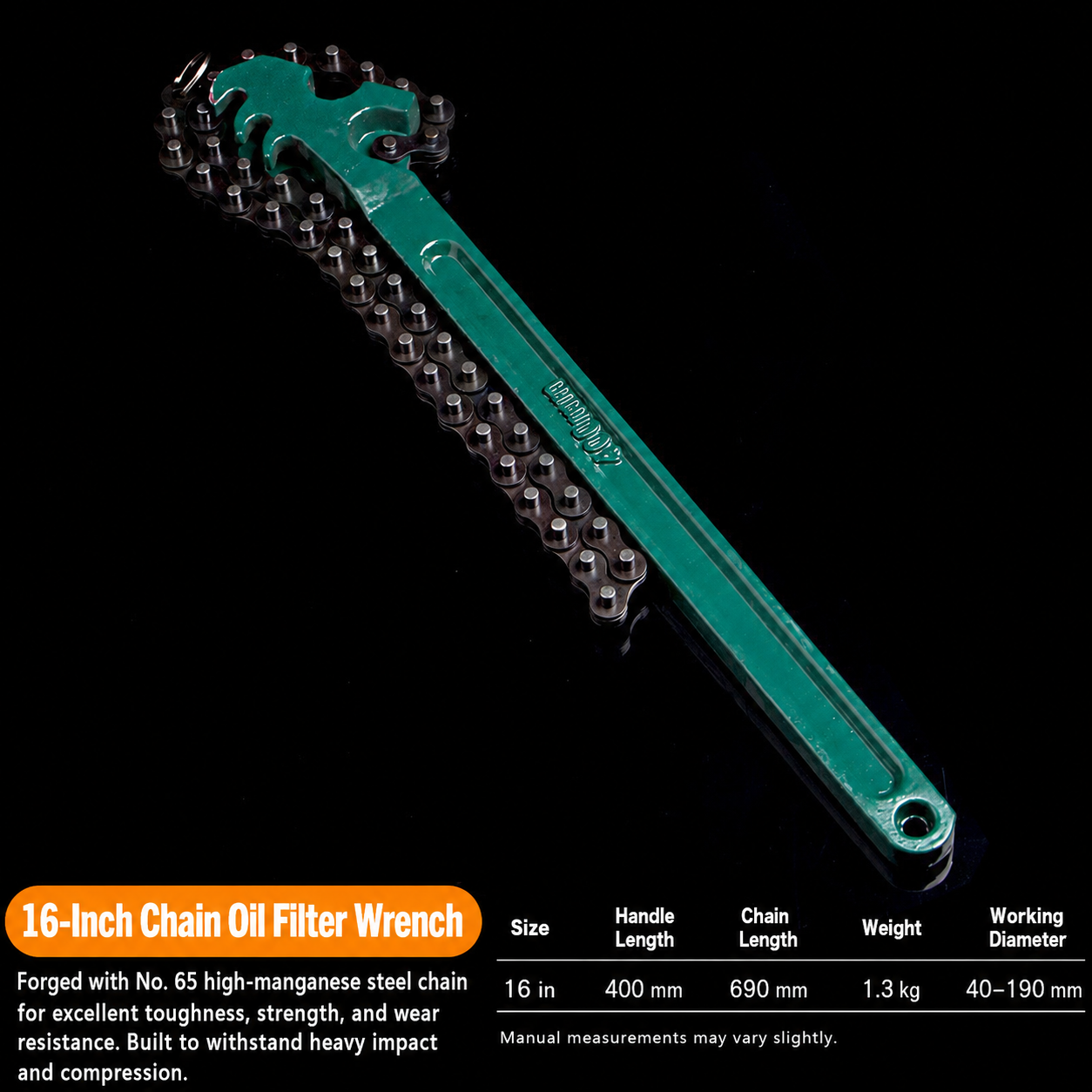 Heavy-Duty Chain Oil Filter Wrench – 8, 12 & 16 Inch Removal Tool