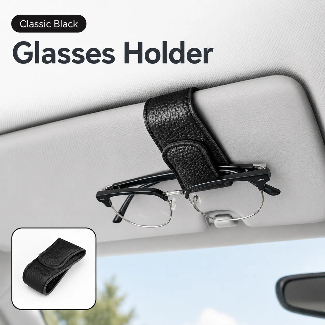 Car sun visor glasses holder installed on vehicle visor