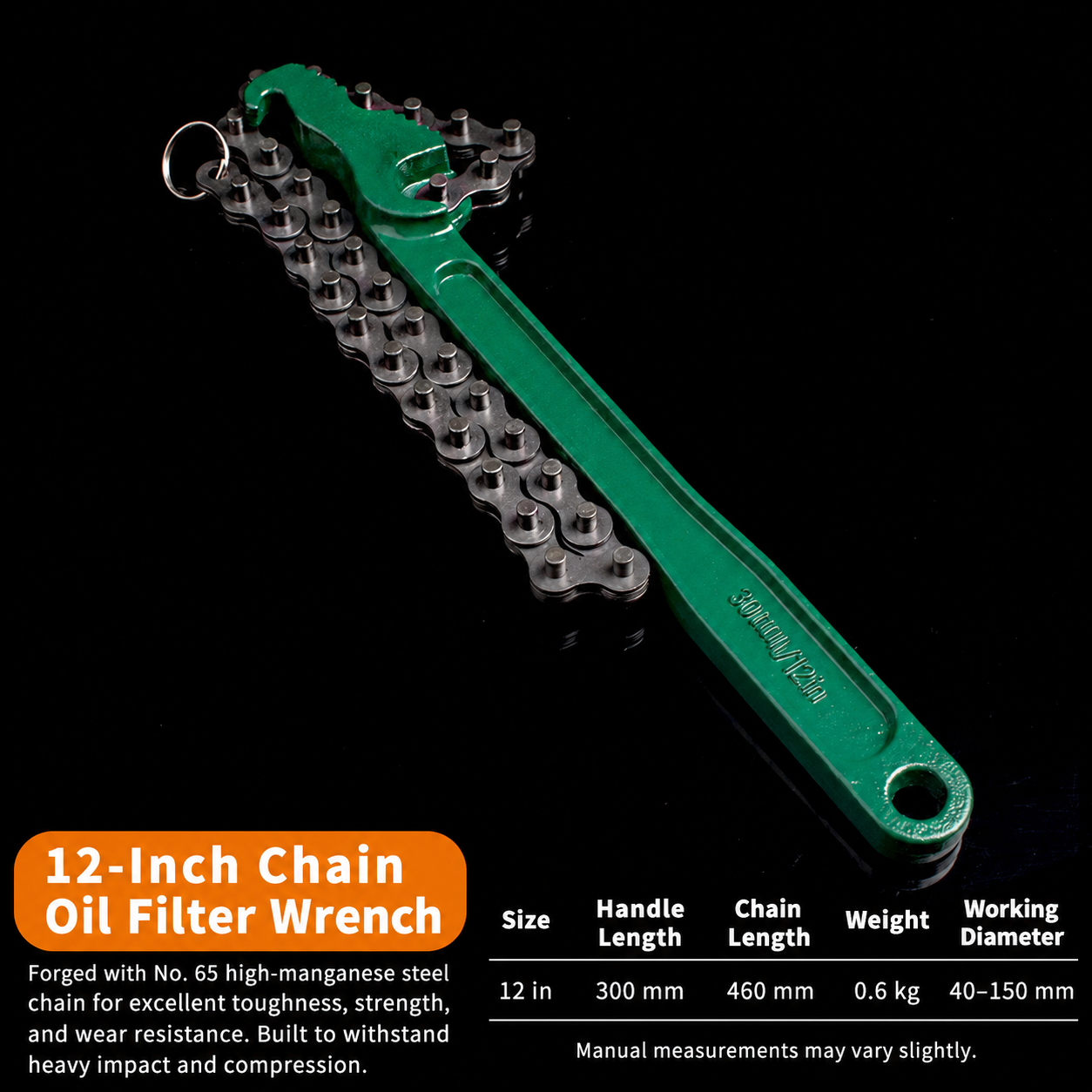 Heavy-Duty Chain Oil Filter Wrench – 8, 12 & 16 Inch Removal Tool