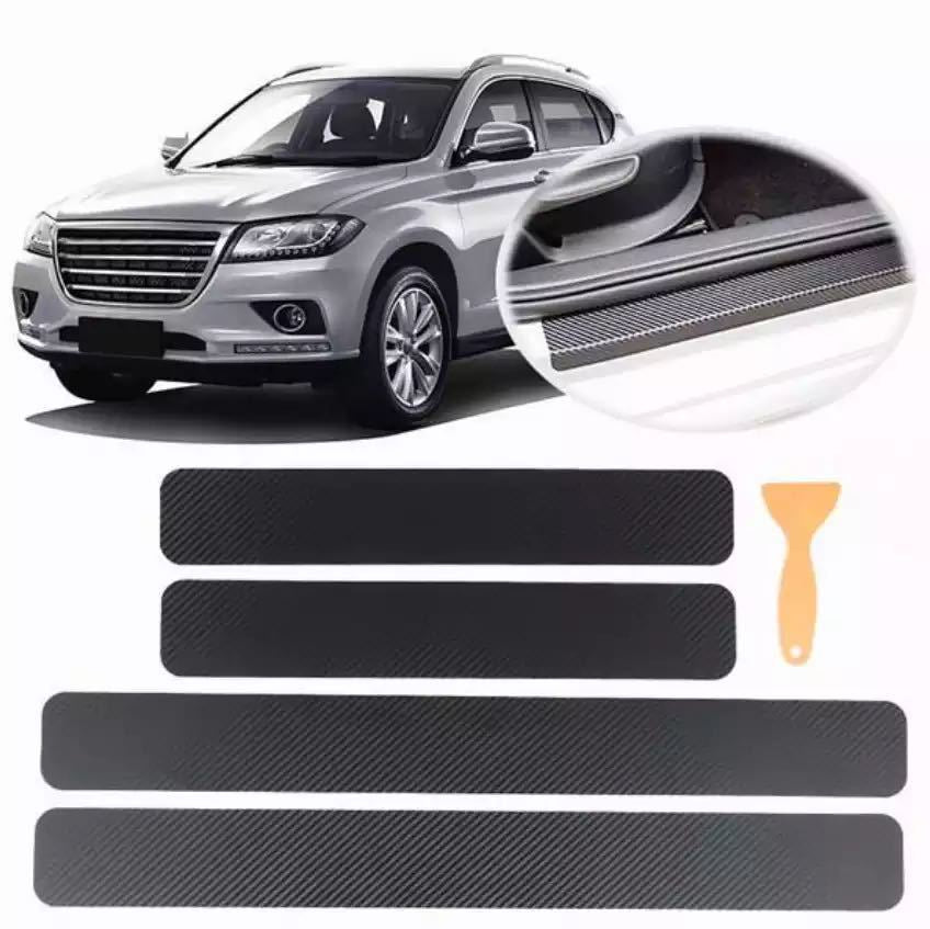 Black carbon-style door sill protector strips in short and long sizes