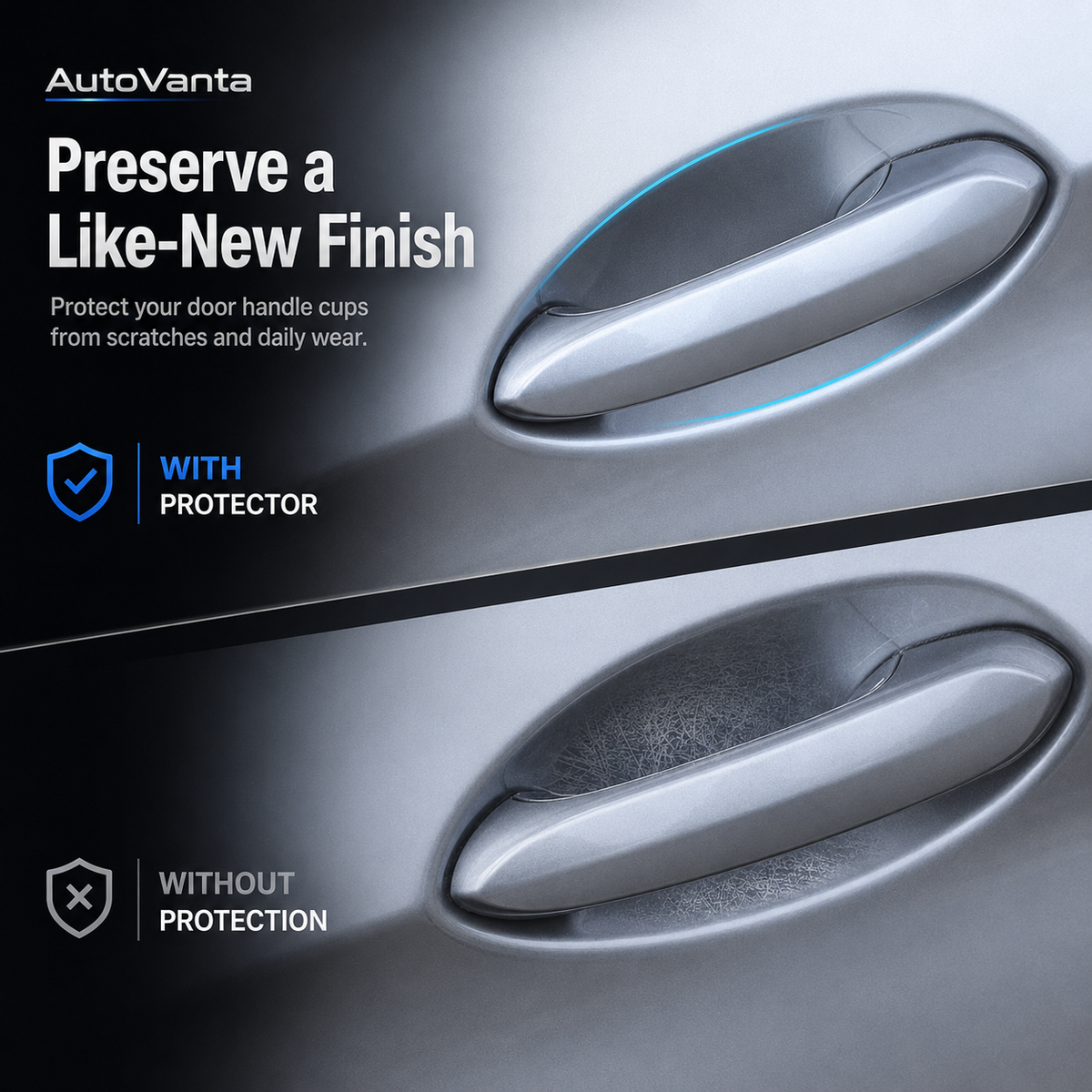 Comparison of a protected and unprotected car door handle cup area