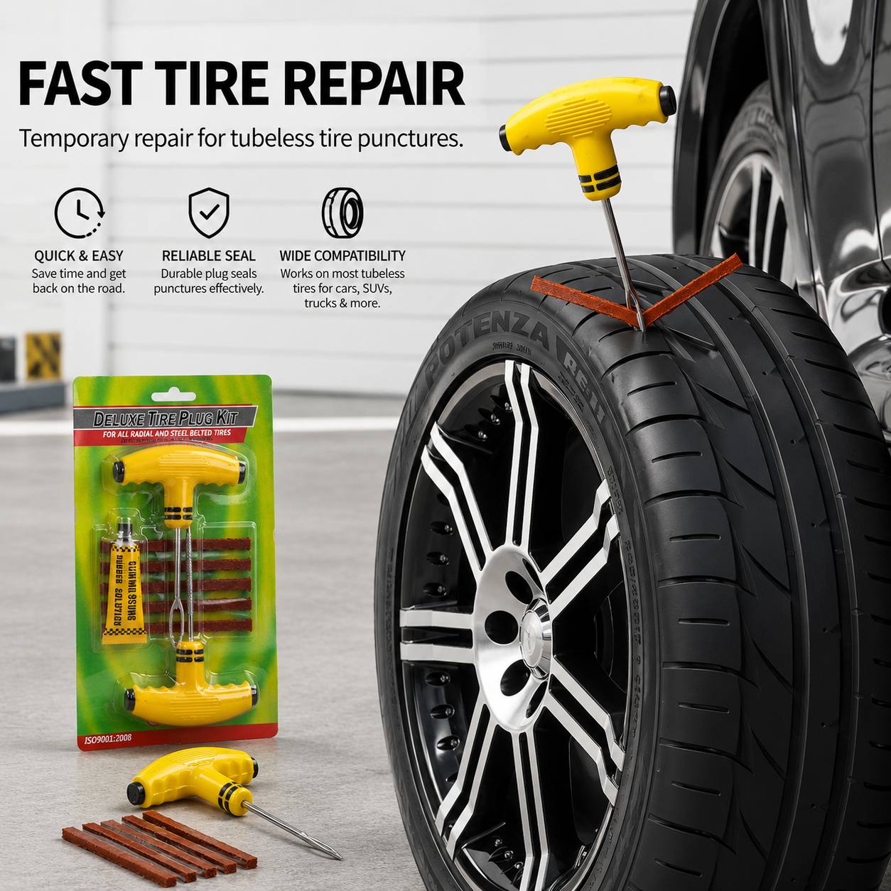 Tubeless Tire Repair Plug Kit – Emergency Puncture Repair Tool