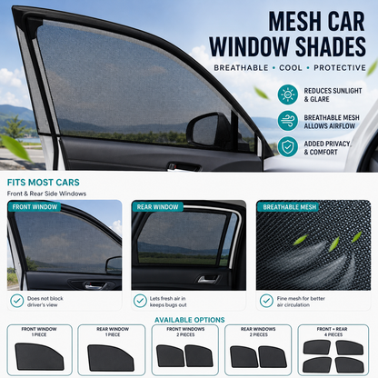 Universal Mesh Car Window Sun Shades – Front & Rear Side Window Screens