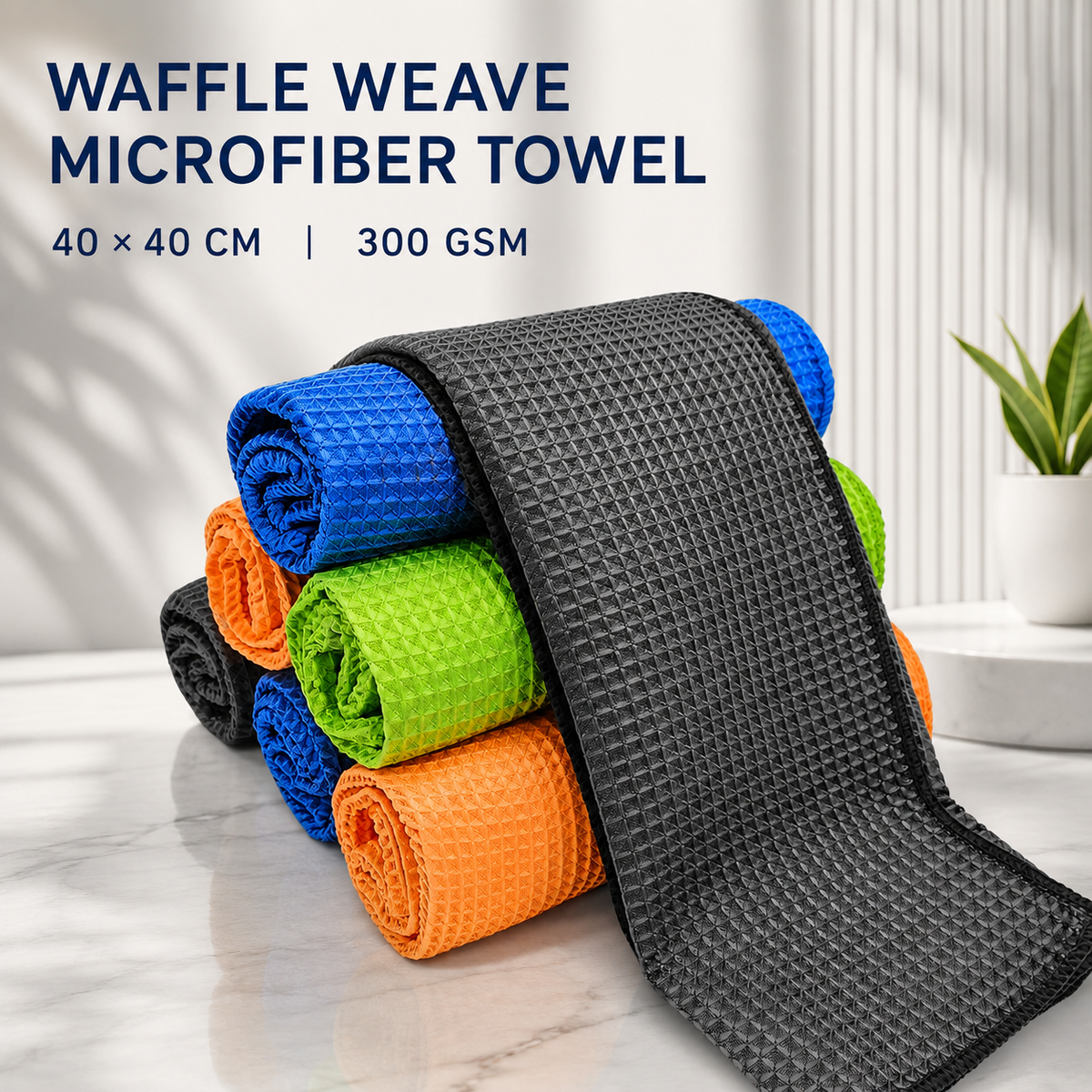 Waffle weave microfiber car cleaning towels for routine wiping and drying