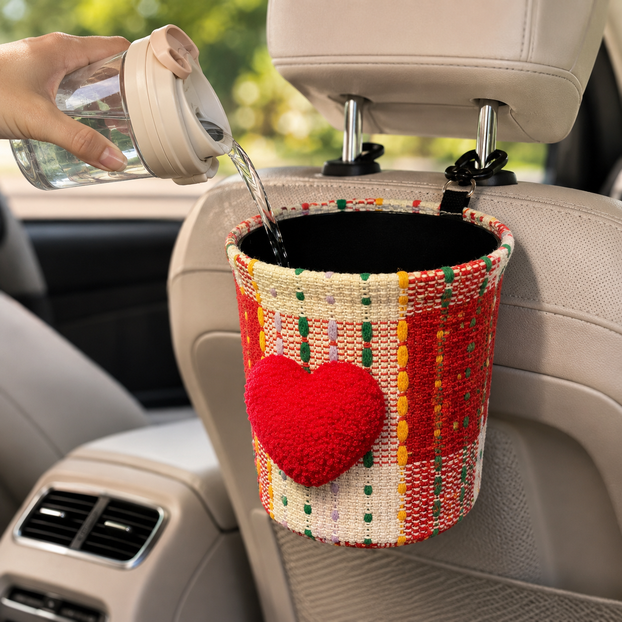 Woven Heart Car Trash Can – Hanging Interior Organizer