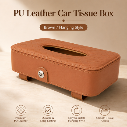 PU Leather Car Tissue Holder – Sun Visor & Seat Back Organizer