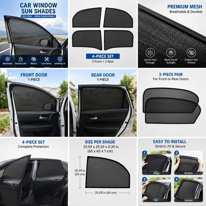 Universal Mesh Car Window Sun Shades – Front & Rear Side Window Screens