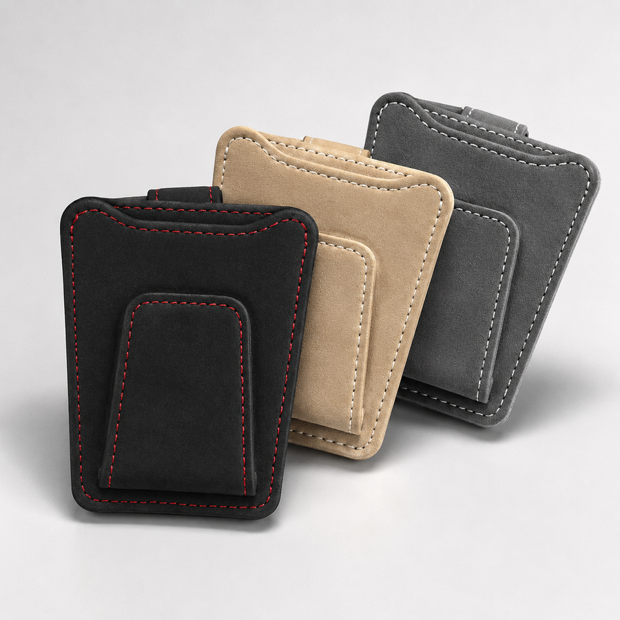 Car Sun Visor Sunglasses Holder Clip – PU Leather Interior Organizer