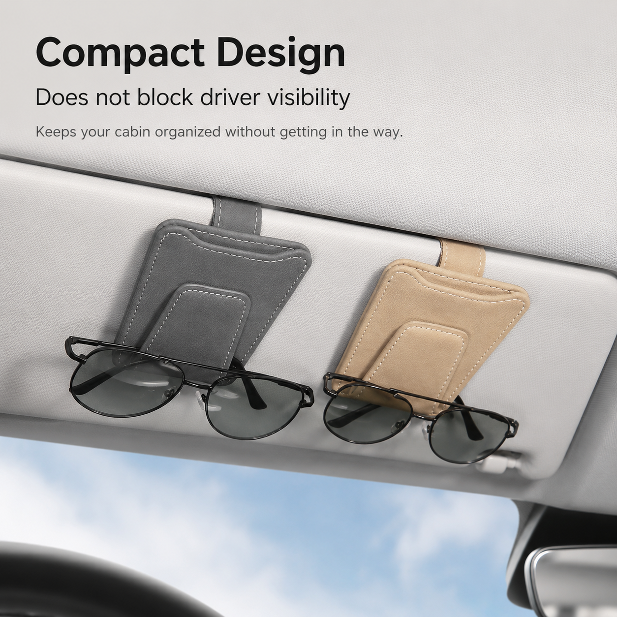 Car Sun Visor Sunglasses Holder Clip – PU Leather Interior Organizer