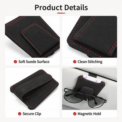 Car Sun Visor Sunglasses Holder Clip – PU Leather Interior Organizer