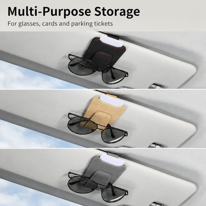 Car Sun Visor Sunglasses Holder Clip – PU Leather Interior Organizer