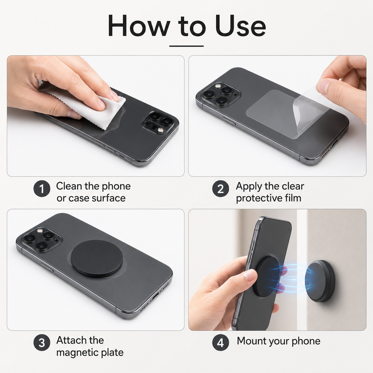Silicone-covered magnetic phone mount for compatible smartphones