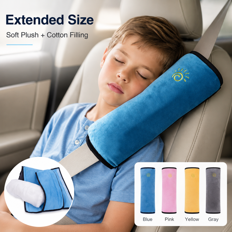 Blue soft suede seat belt shoulder pad for car travel comfort