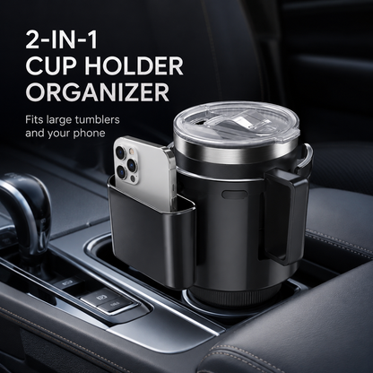 2-in-1 Car Cup Holder Expander – Adjustable Drink & Storage Tray