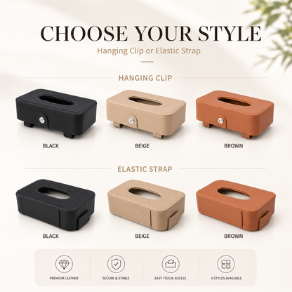 PU Leather Car Tissue Holder – Sun Visor & Seat Back Organizer