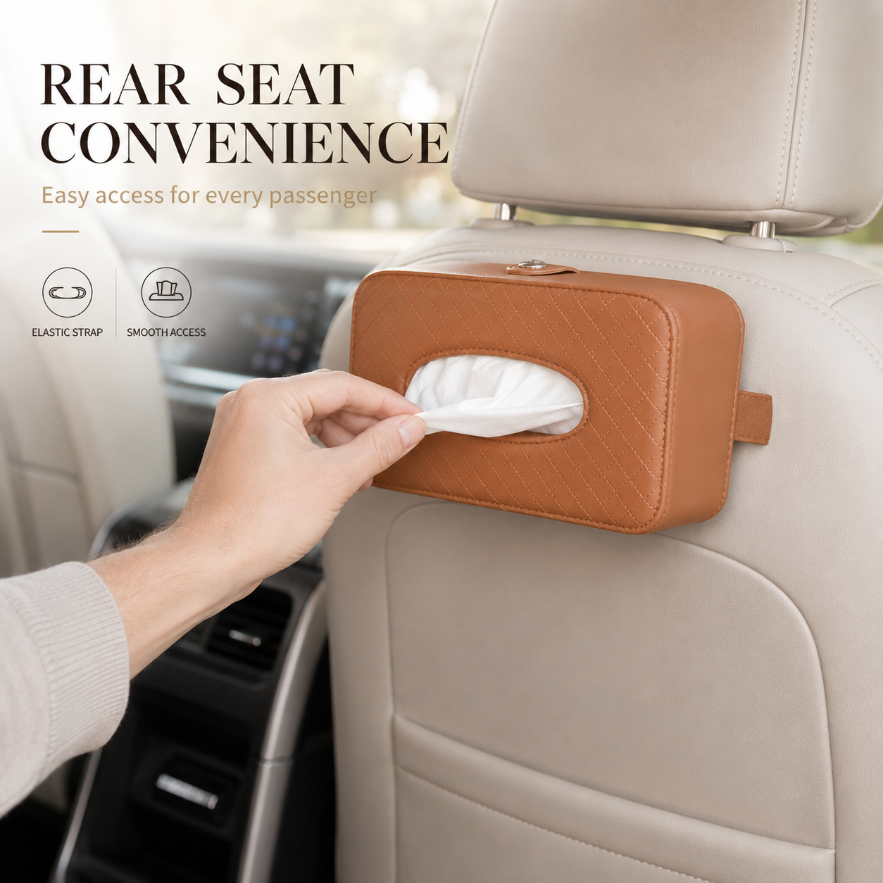 PU Leather Car Tissue Holder – Sun Visor & Seat Back Organizer