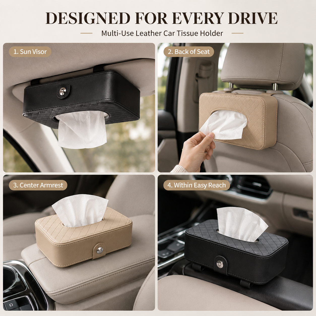 PU Leather Car Tissue Holder – Sun Visor & Seat Back Organizer