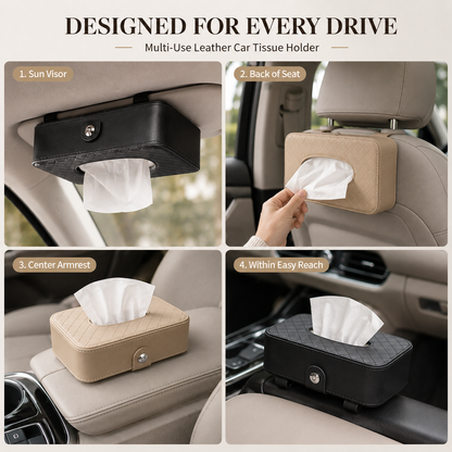 PU Leather Car Tissue Holder – Sun Visor & Seat Back Organizer