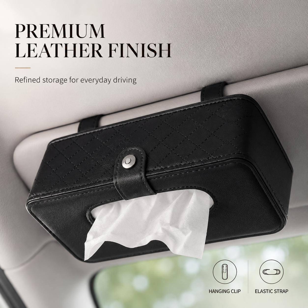 PU Leather Car Tissue Holder – Sun Visor & Seat Back Organizer