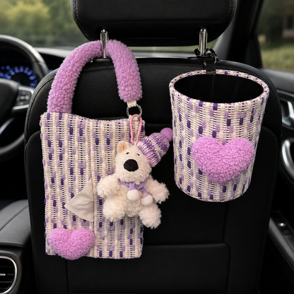 Woven Heart Car Tissue Holder – Hanging Interior Organizer