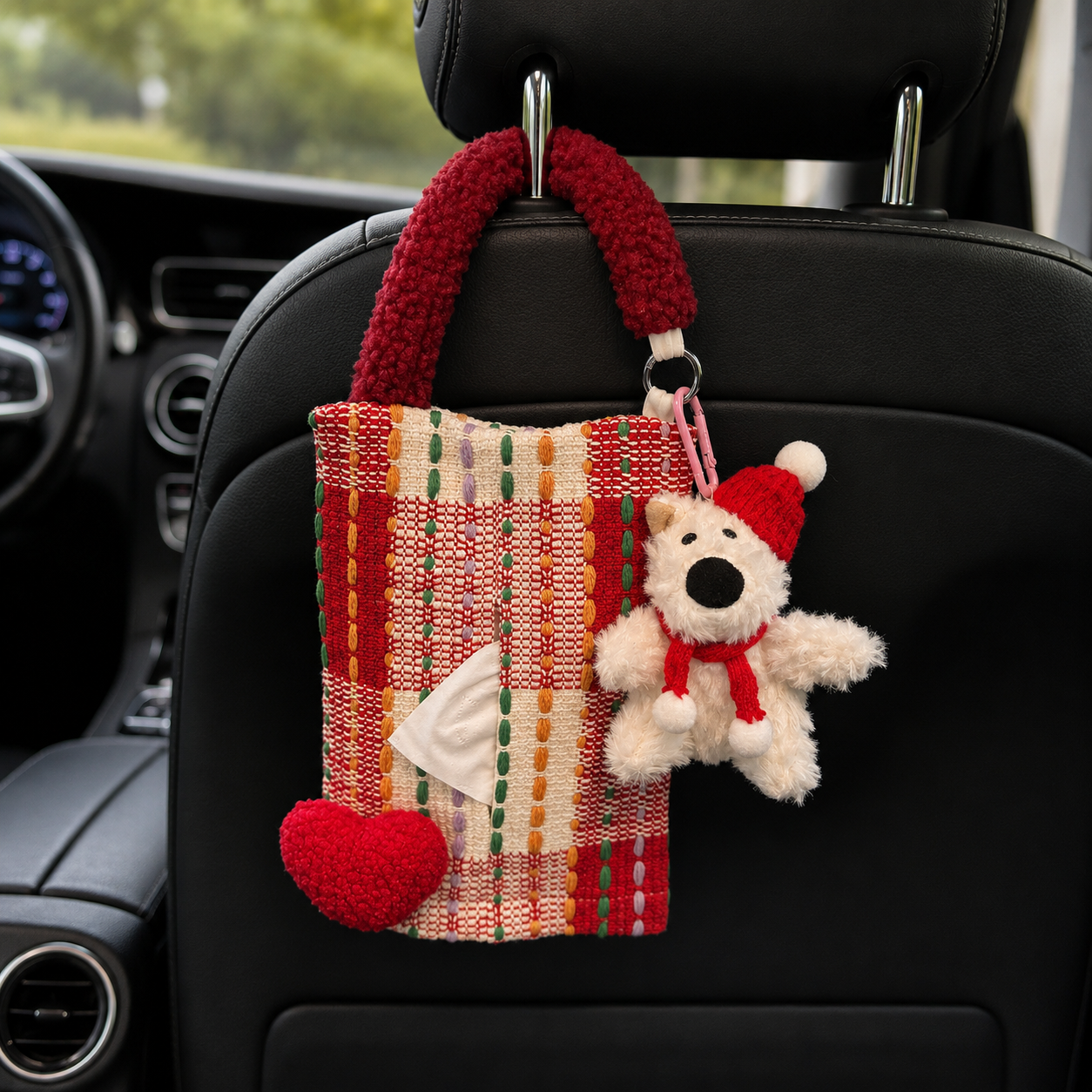 Woven Heart Car Tissue Holder – Hanging Interior Organizer