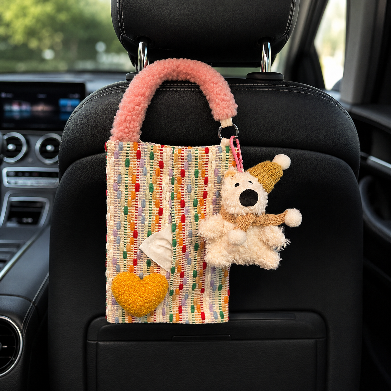 Woven Heart Car Tissue Holder – Hanging Interior Organizer