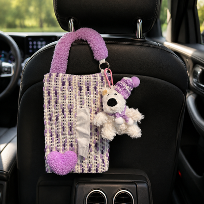 Woven Heart Car Tissue Holder – Hanging Interior Organizer