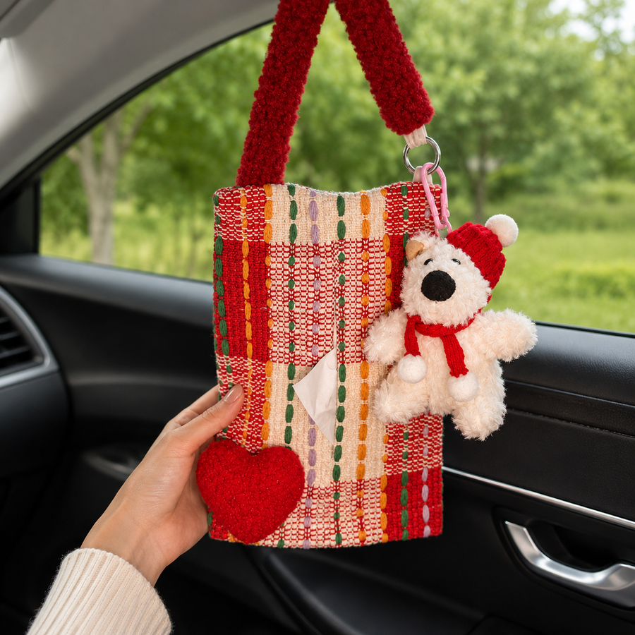 Woven Heart Car Tissue Holder – Hanging Interior Organizer