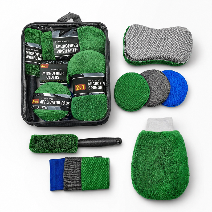 9-Piece Car Cleaning Kit – Microfiber Wash Mitt, Towels & Detailing Tools