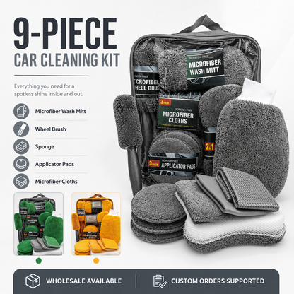 9-Piece Car Cleaning Kit – Microfiber Wash Mitt, Towels & Detailing Tools