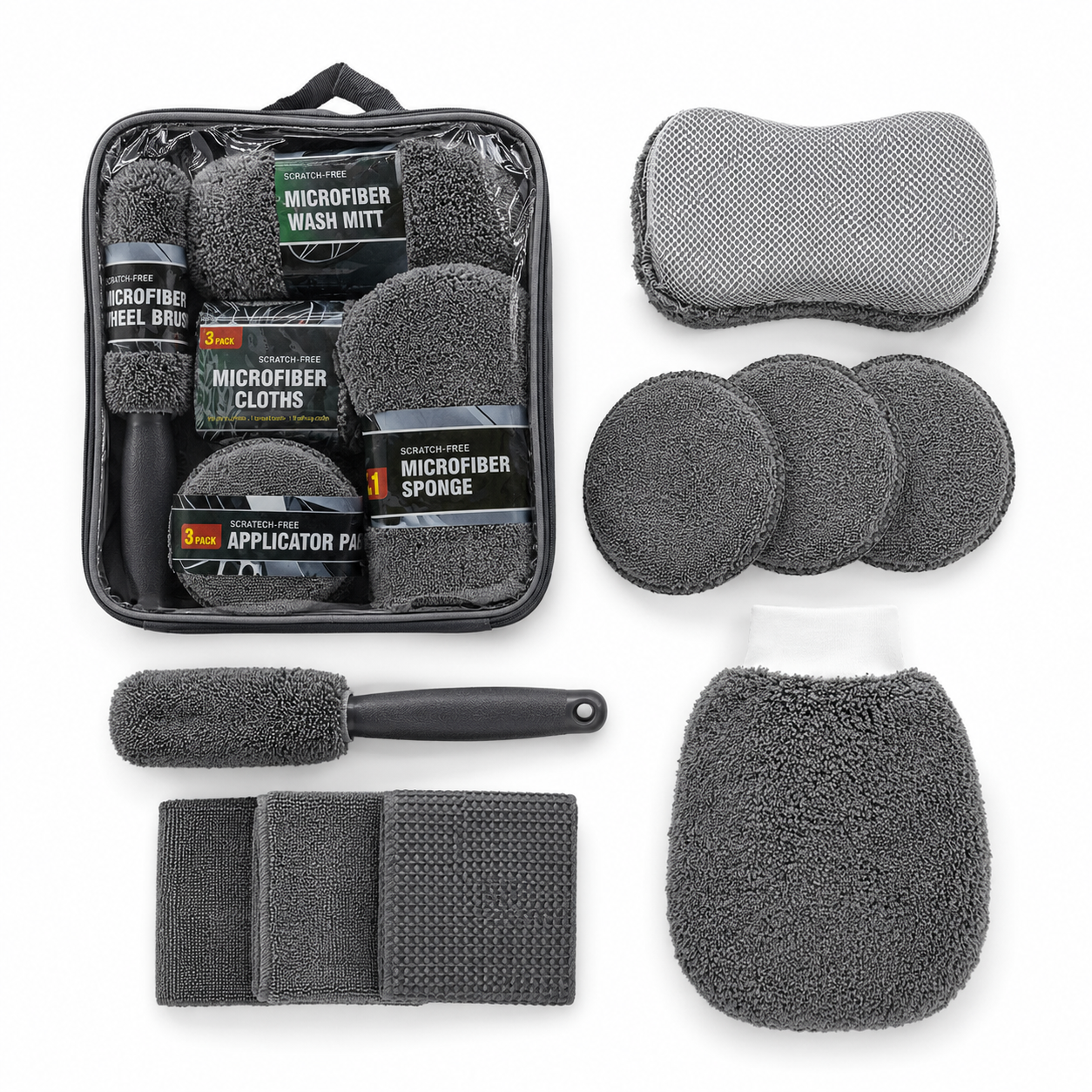 9-Piece Car Cleaning Kit – Microfiber Wash Mitt, Towels & Detailing Tools
