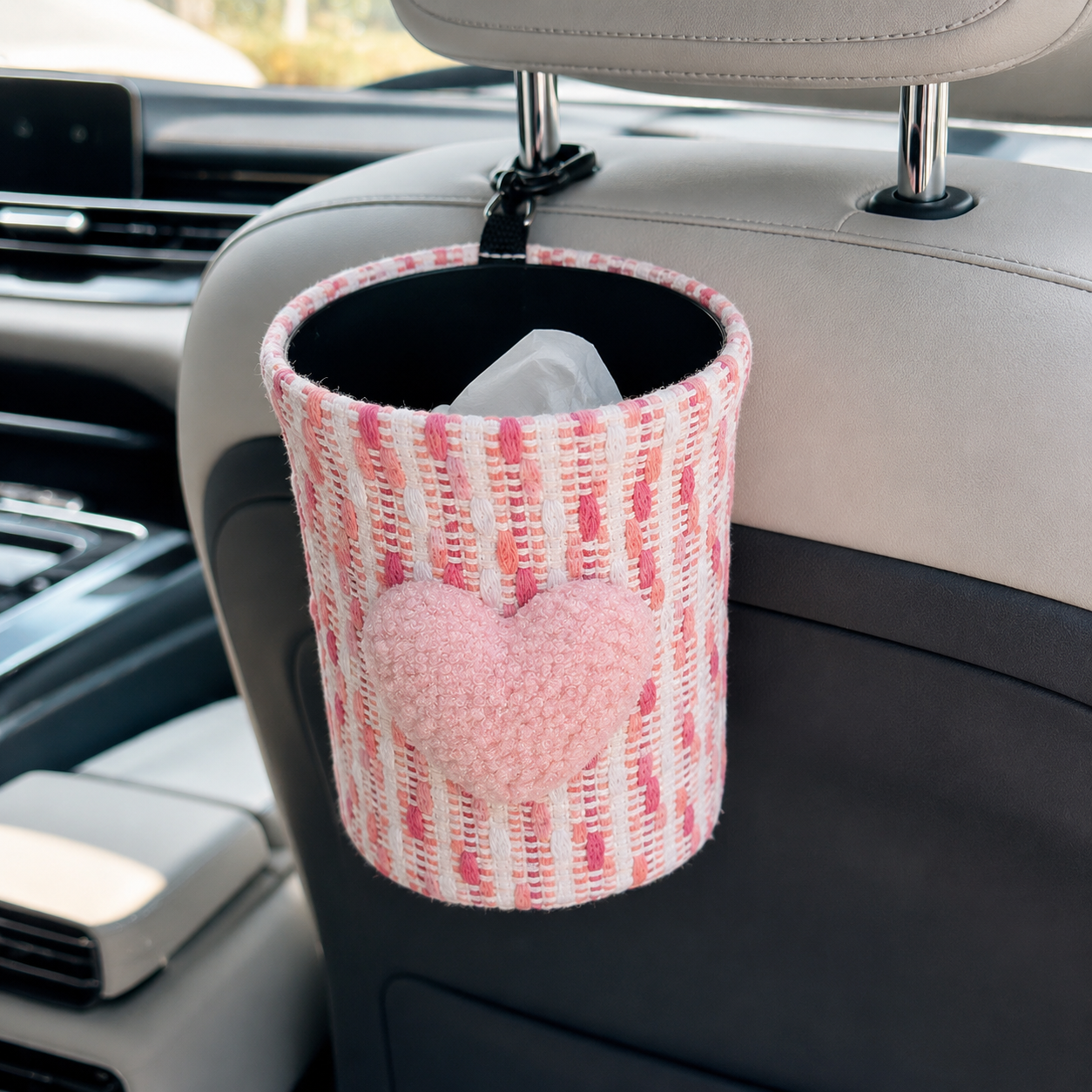 Woven Heart Car Trash Can – Hanging Interior Organizer