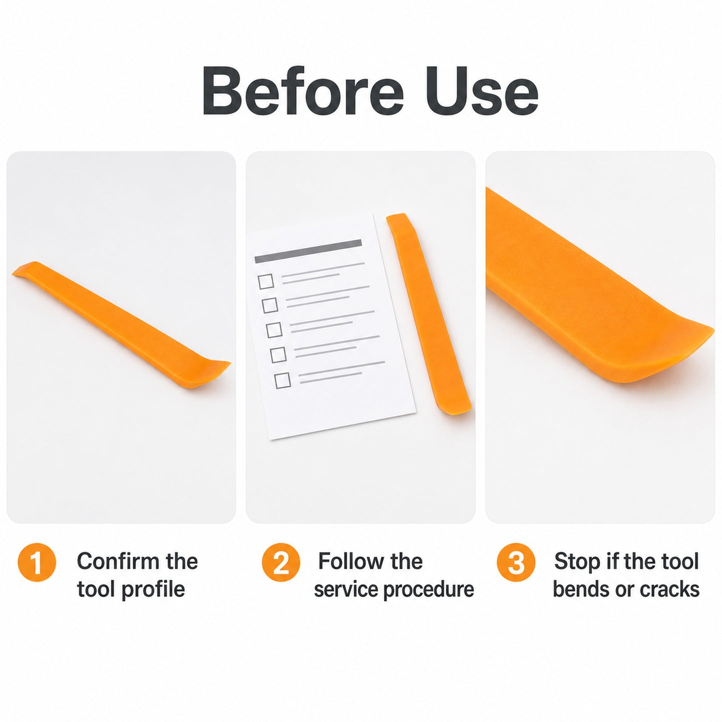 Before-use inspection and service procedure guide for the trim tool