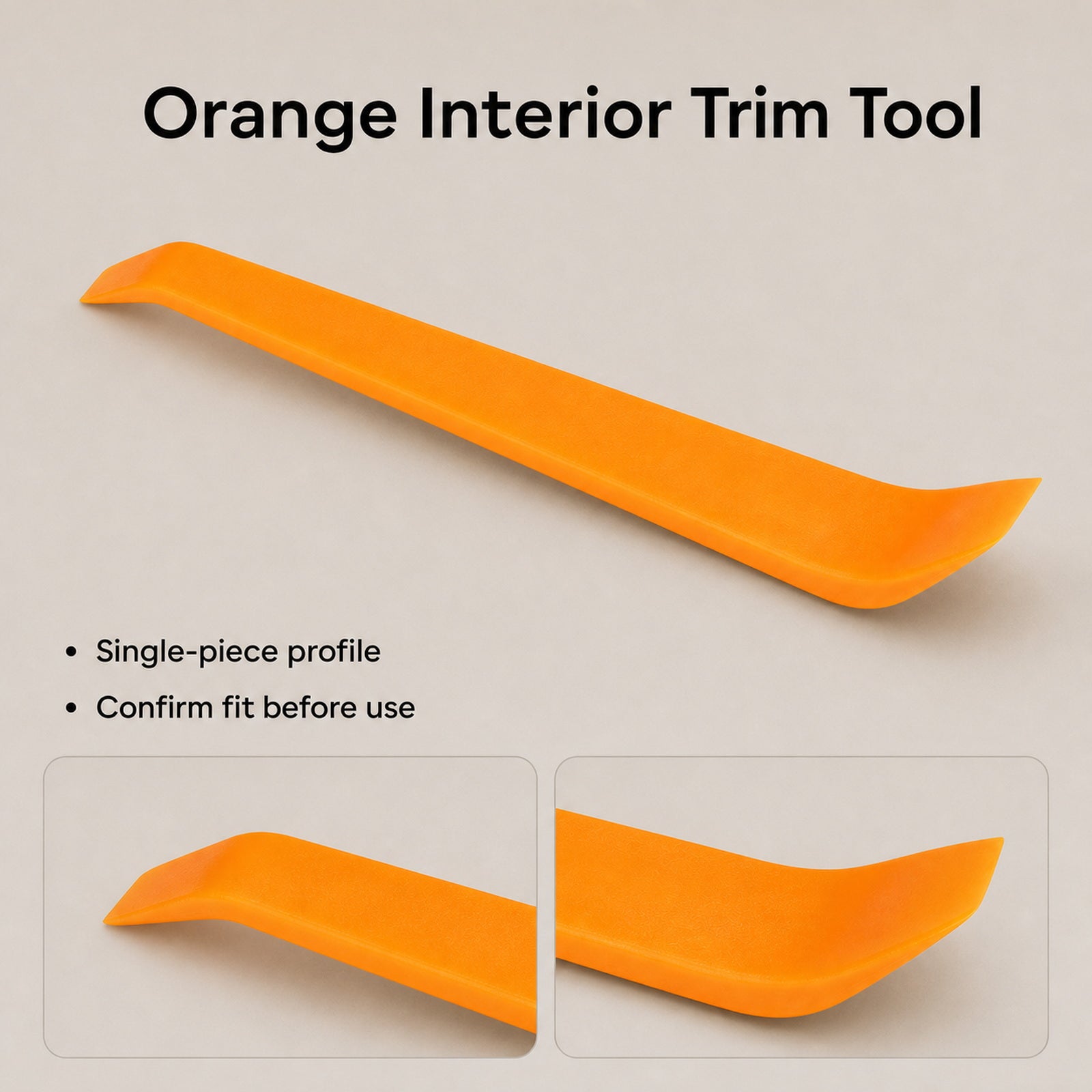 Orange single-piece trim removal tool with visible end profiles