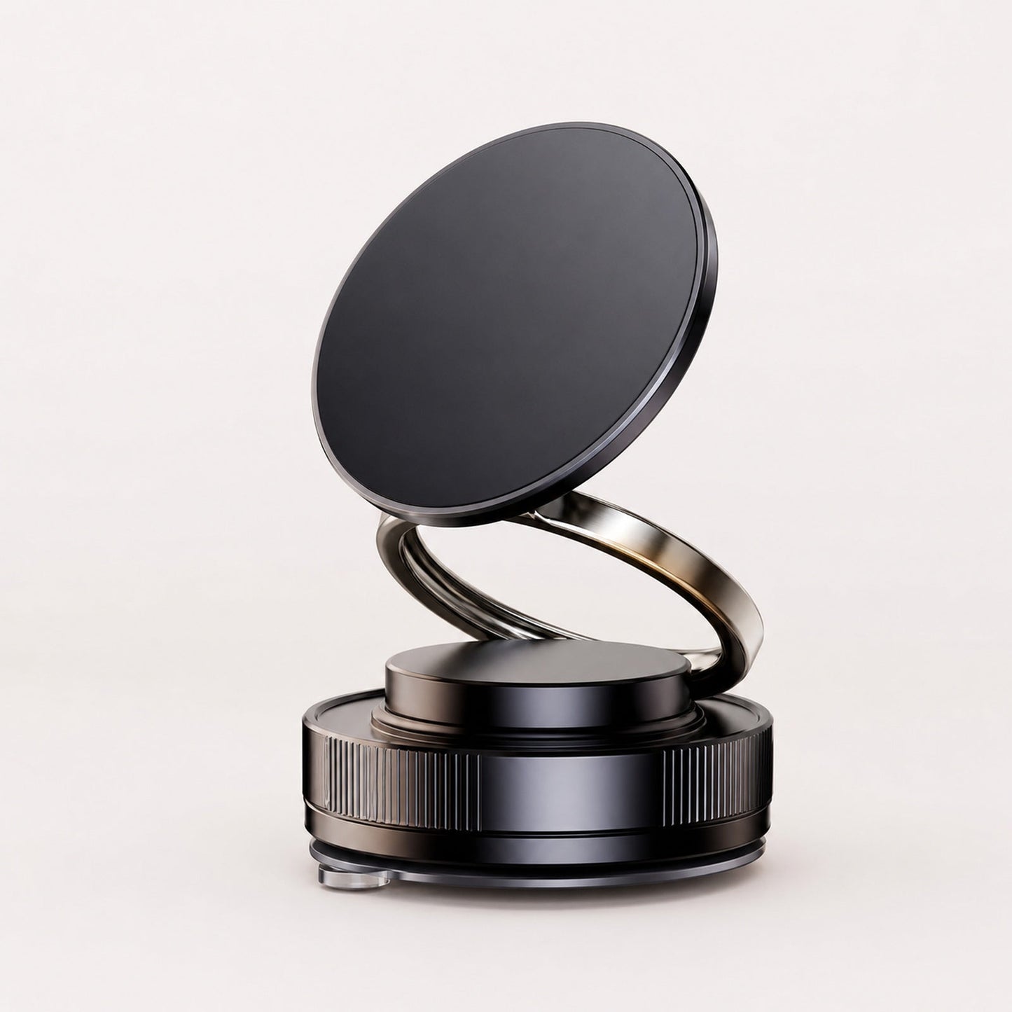 Black vacuum-suction magnetic car phone mount with adjustable folding arm