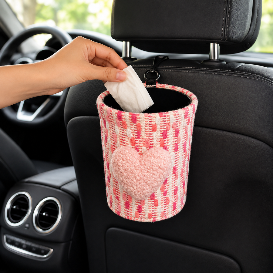 Woven Heart Car Trash Can – Hanging Interior Organizer