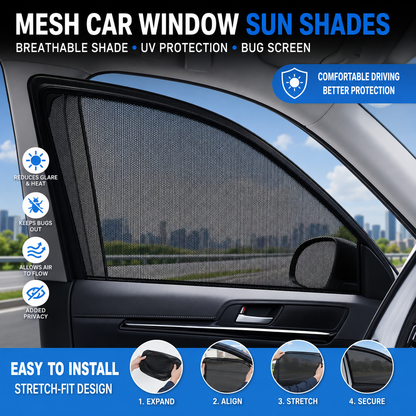 Universal Mesh Car Window Sun Shades – Front & Rear Side Window Screens