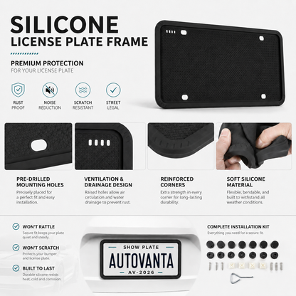 Silicone License Plate Frame – No-Rattle Holder with Hardware Kit