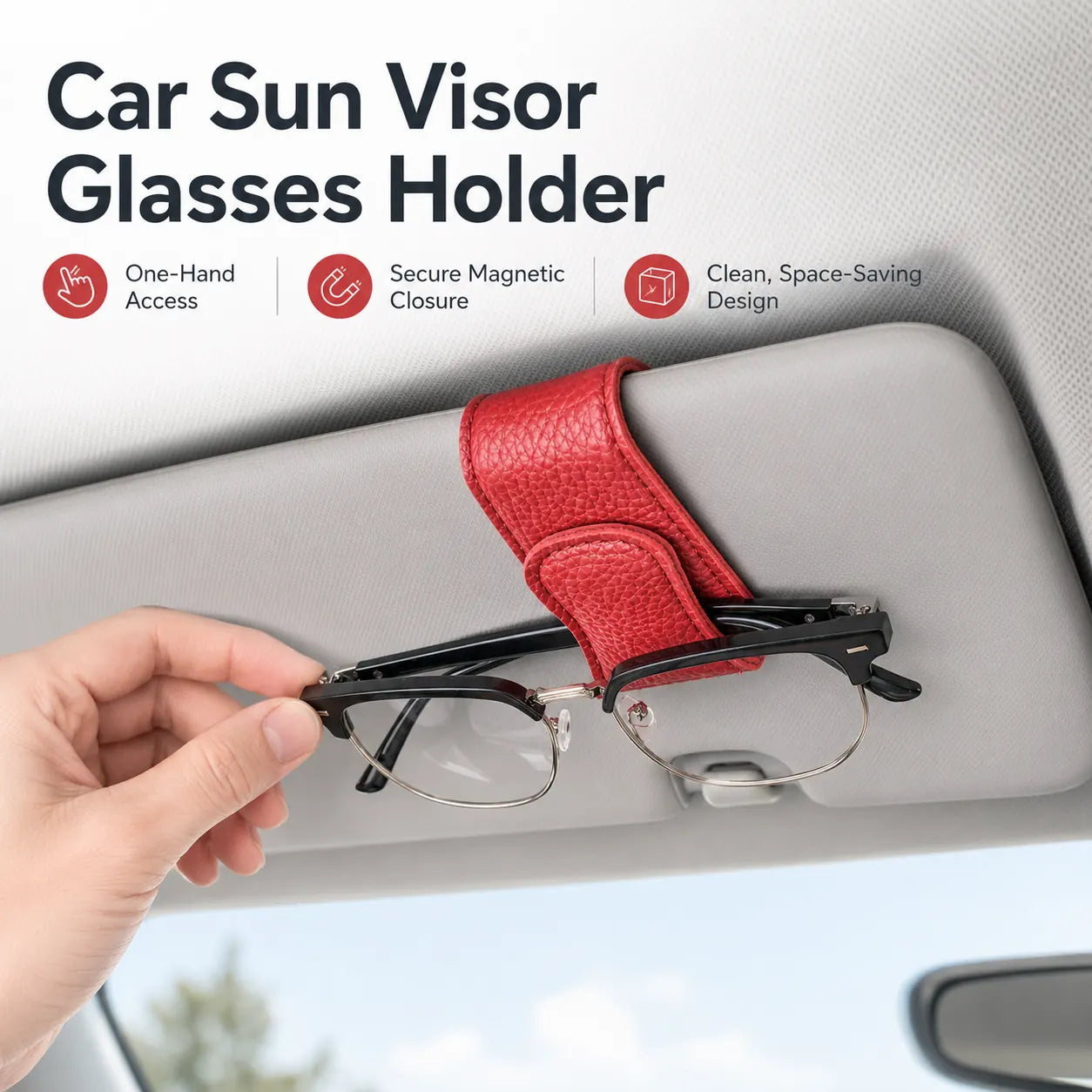 Magnetic Car Sun Visor Glasses Holder Clip – PU Leather Interior Organizer