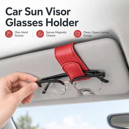 Magnetic Car Sun Visor Glasses Holder Clip – PU Leather Interior Organizer