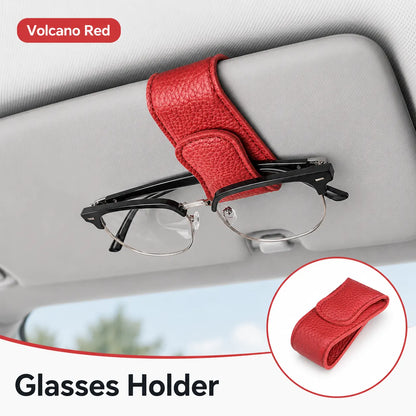 Magnetic Car Sun Visor Glasses Holder Clip – PU Leather Interior Organizer