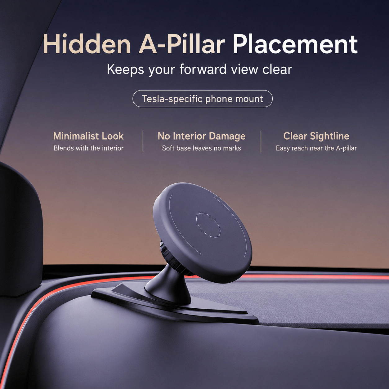 A-Pillar MagSafe-Compatible Phone Mount for Refreshed Tesla Model 3 2024–2026 & Model Y 2025–2026