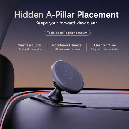 A-Pillar MagSafe-Compatible Phone Mount for Refreshed Tesla Model 3 2024–2026 & Model Y 2025–2026