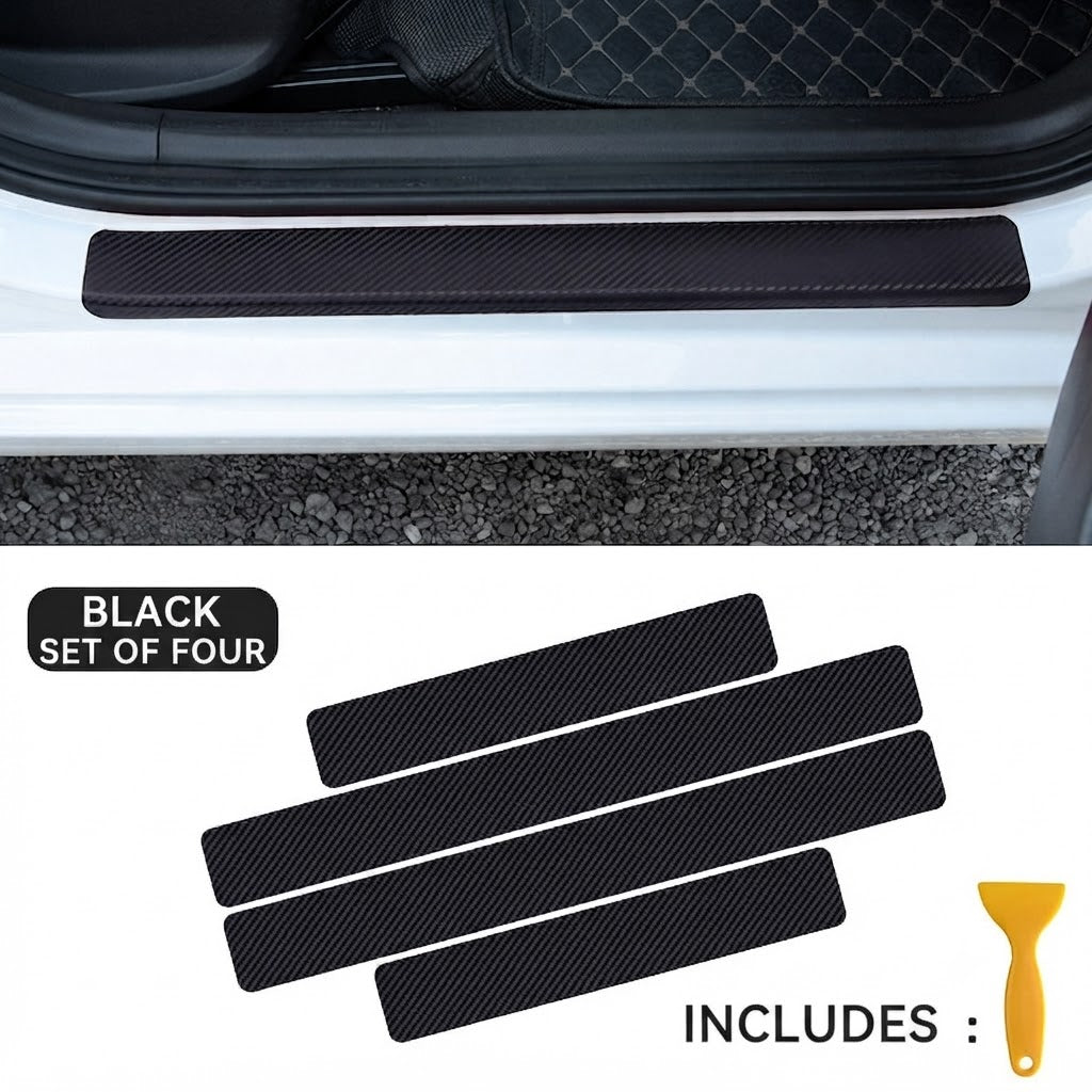 Black set of four carbon-style car door sill protector strips