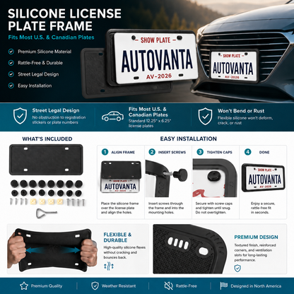 Silicone License Plate Frame – No-Rattle Holder with Hardware Kit