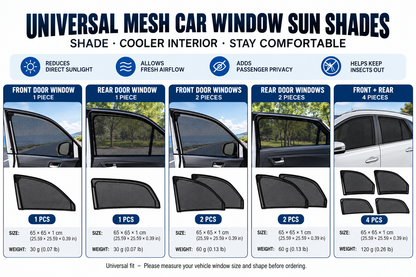 Universal Mesh Car Window Sun Shades – Front & Rear Side Window Screens