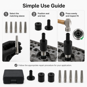 Package includes 8-piece fuel injector seal installation tool kit